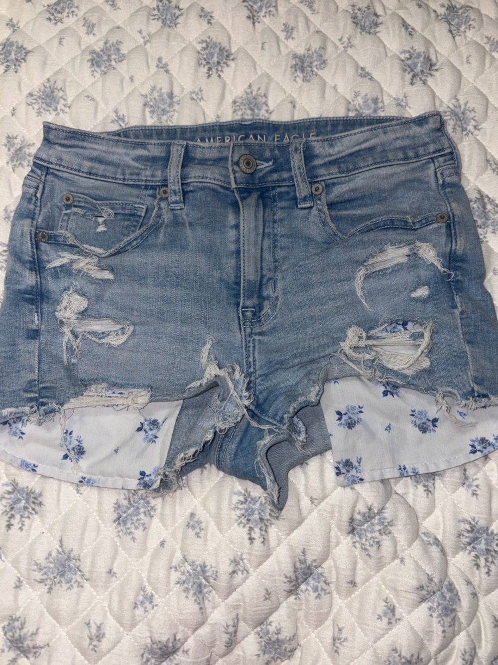 American Eagle Outfitters Light Blue Distressed Denim Jean Shorts